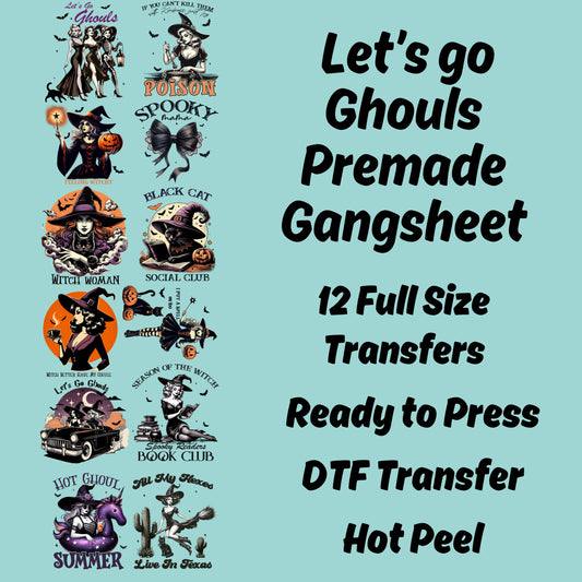 Lets Go Ghouls Premade DTF Transfers, Halloween transfers, Ghost DTF, Retro Halloween, Witchy transfer, spooky mama, Halloween Heat Transfer