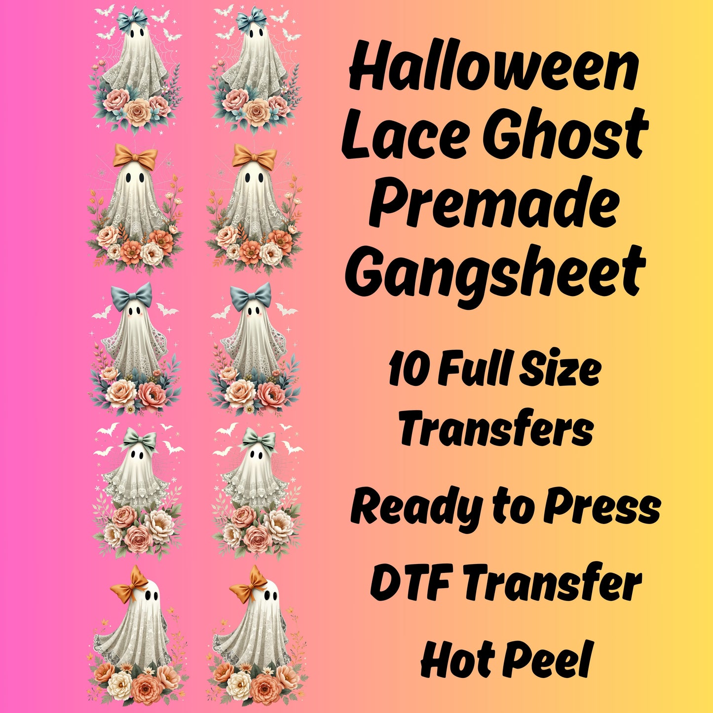 Halloween Lace Ghost Pastel DTF, Fall Ghost Lace Bow, Cute Boojee Halloween DTF, Cute Lace Ghost, Boo In Boojee, Halloween Boo Lace Bow,