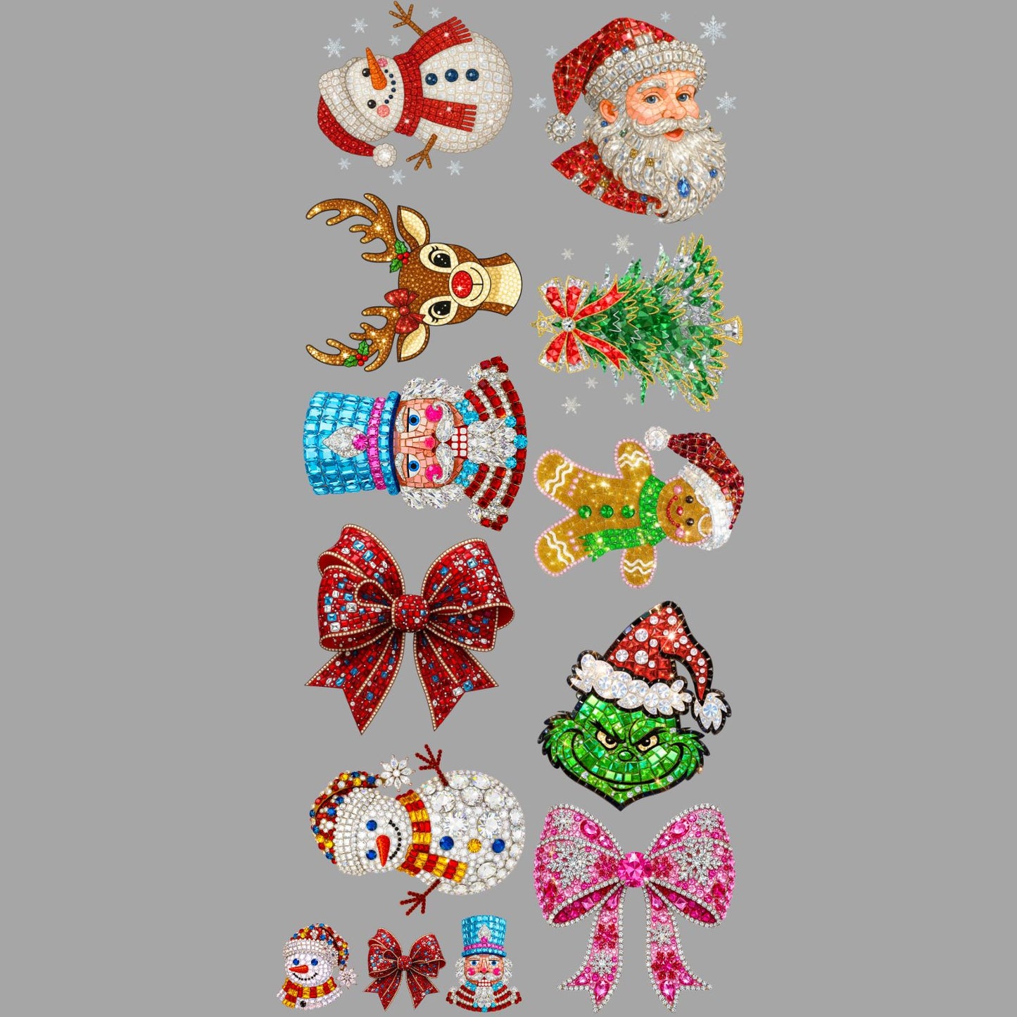 Faux Rhinestone Christmas DTF Premade Gangsheet 10 Full Size Transfers