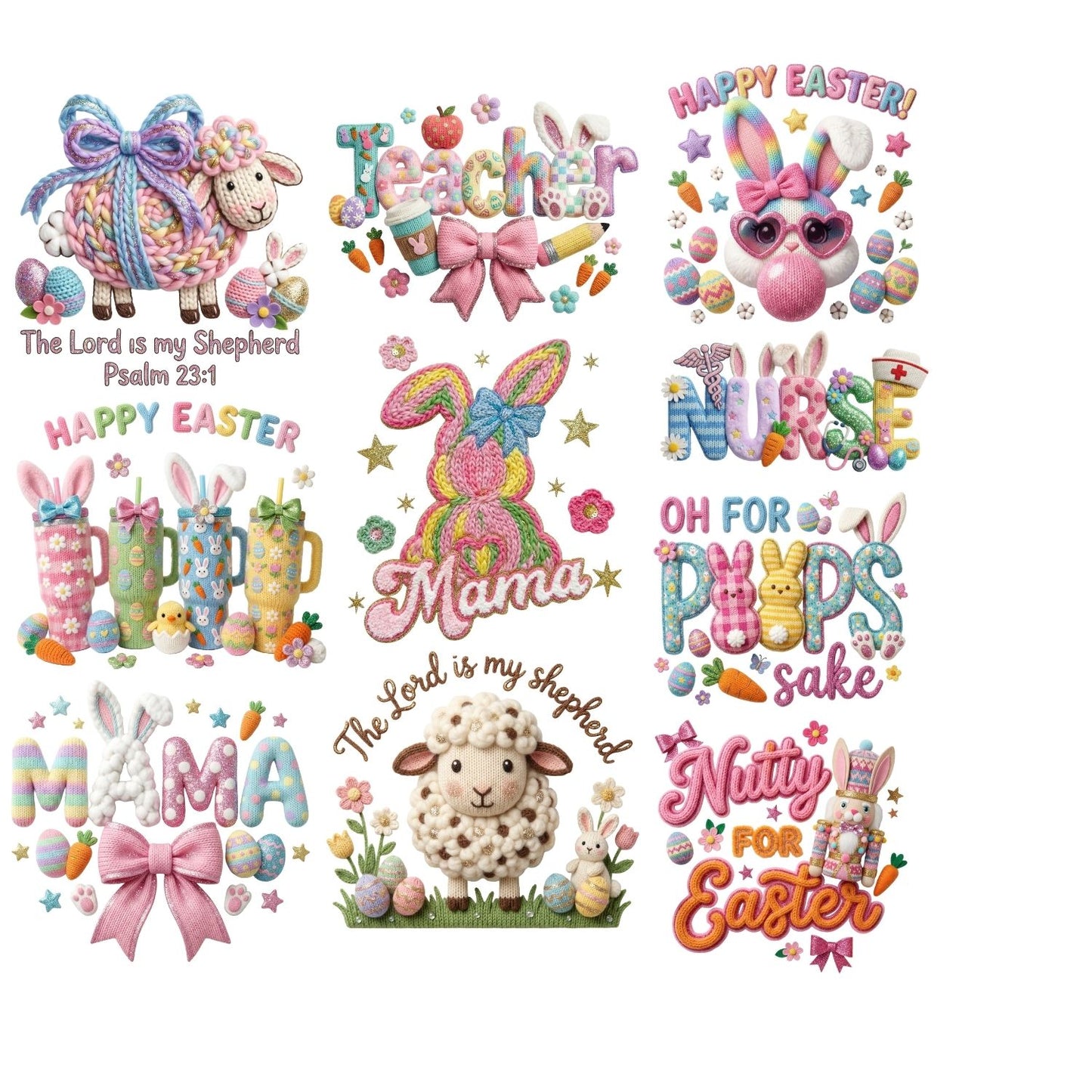 Yarn Easter Premade DTf ganagheet- 10 Full size transfers