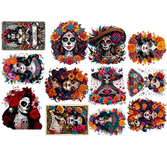 De Los Muertos La Catrina, Day of the Dead, premade DTF gang sheet- 12 adult prints