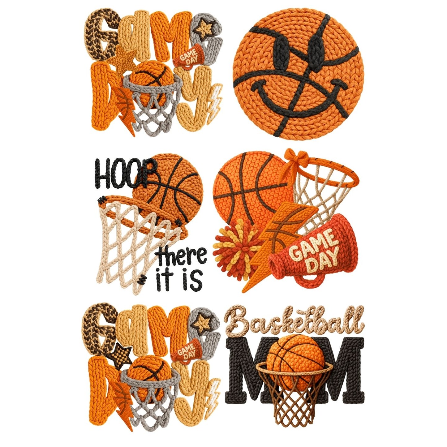 Yarn Basketball DTF Premade Gangsheet 6 Full Size Transfers