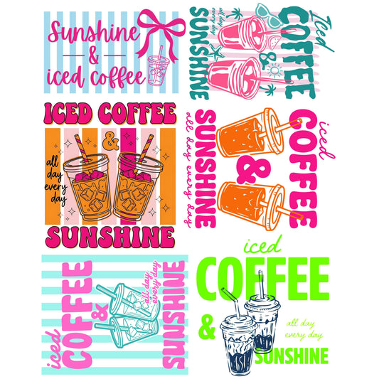 Iced Coffee Mini premade DTF gang sheet- 6 Prints