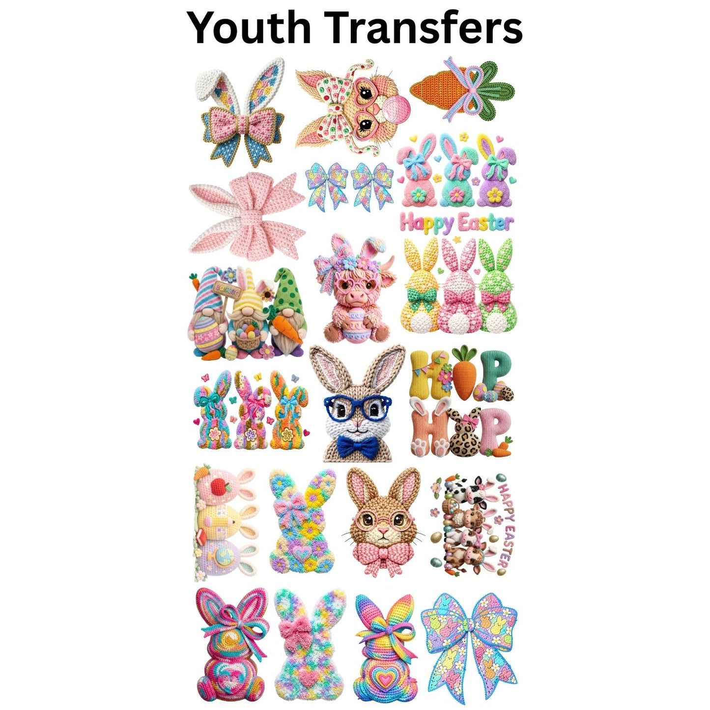 Youth Easter Premade Gangsheet 20 Youth Size Transfers