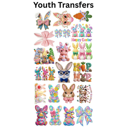 Youth Easter Premade Gangsheet 20 Youth Size Transfers