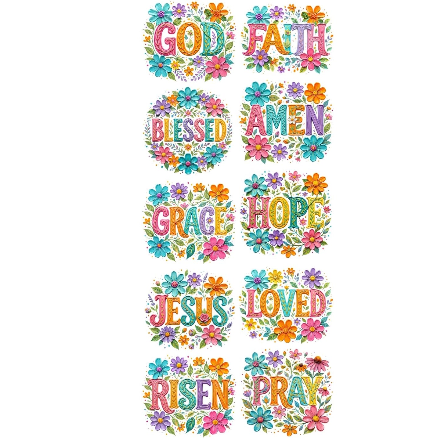 Faith Floral Premade Gangsheet 10 Transfers