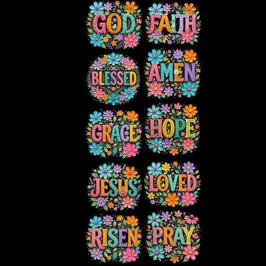 Faith Floral Premade Gangsheet 10 Transfers