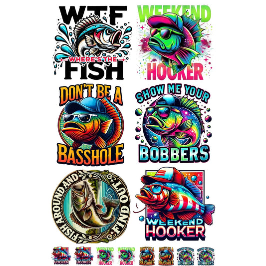 Fishing Mini premade DTF gang sheet- 16 Transfers