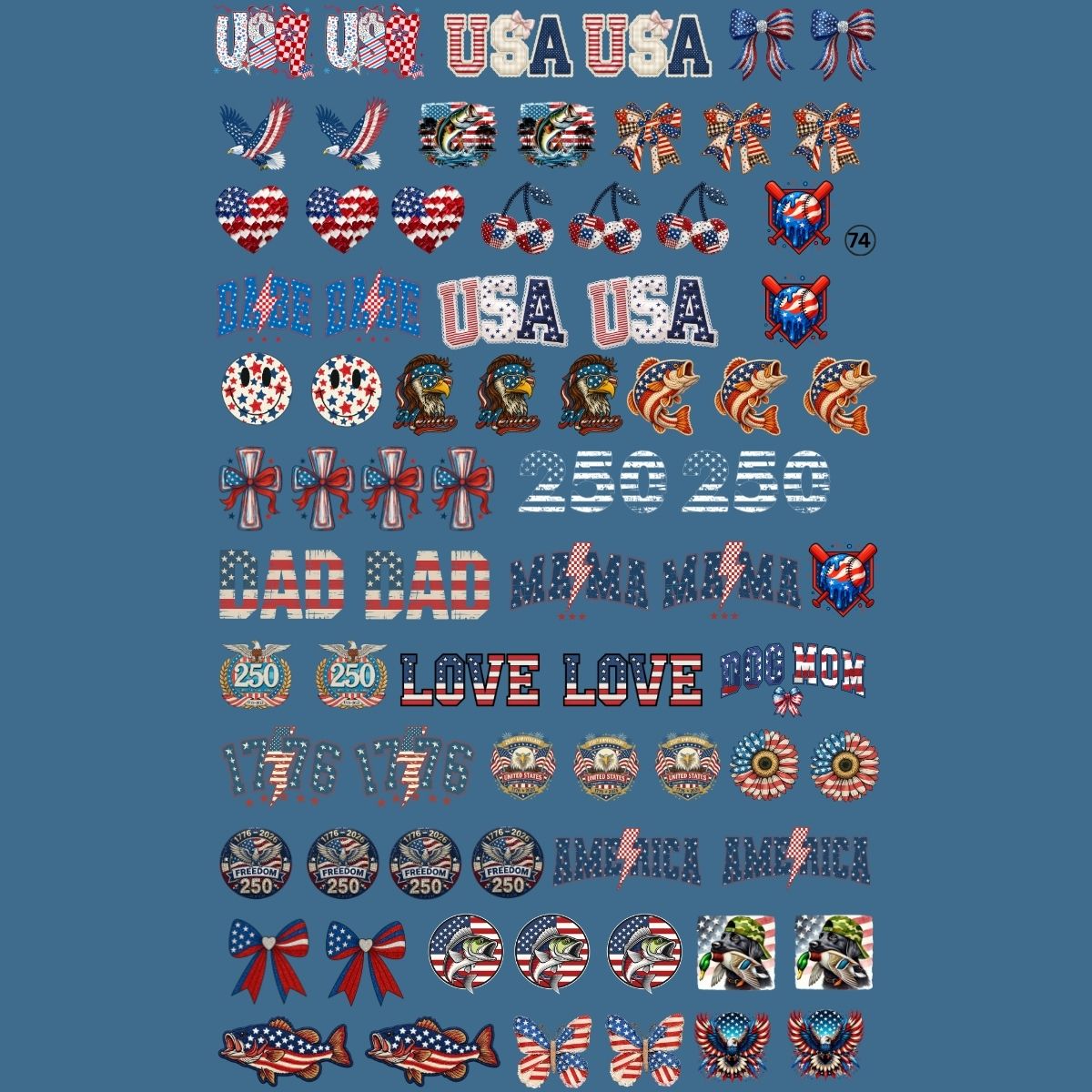 Patriotic Hat DTF Transfers 74 Transfers 22x36 Gangsheet