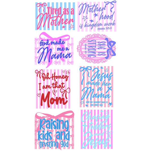 Preppy Striped Mama Coquette- 8 Full size transfers