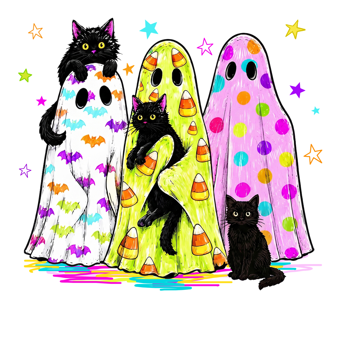 Preppy Ghost with Black Cats