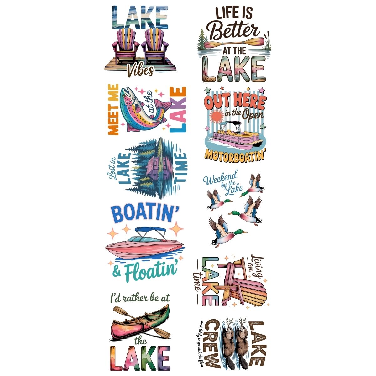 Lake Vibes premade DTF gang sheet- 10 prints