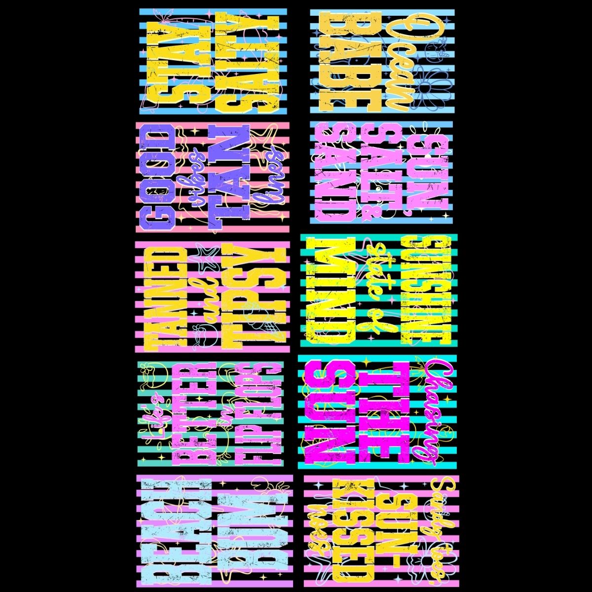 Summer Preppy Stripe premade DTF gang sheet- 10 prints