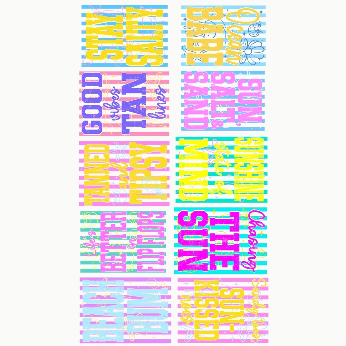 Summer Preppy Stripe premade DTF gang sheet- 10 prints