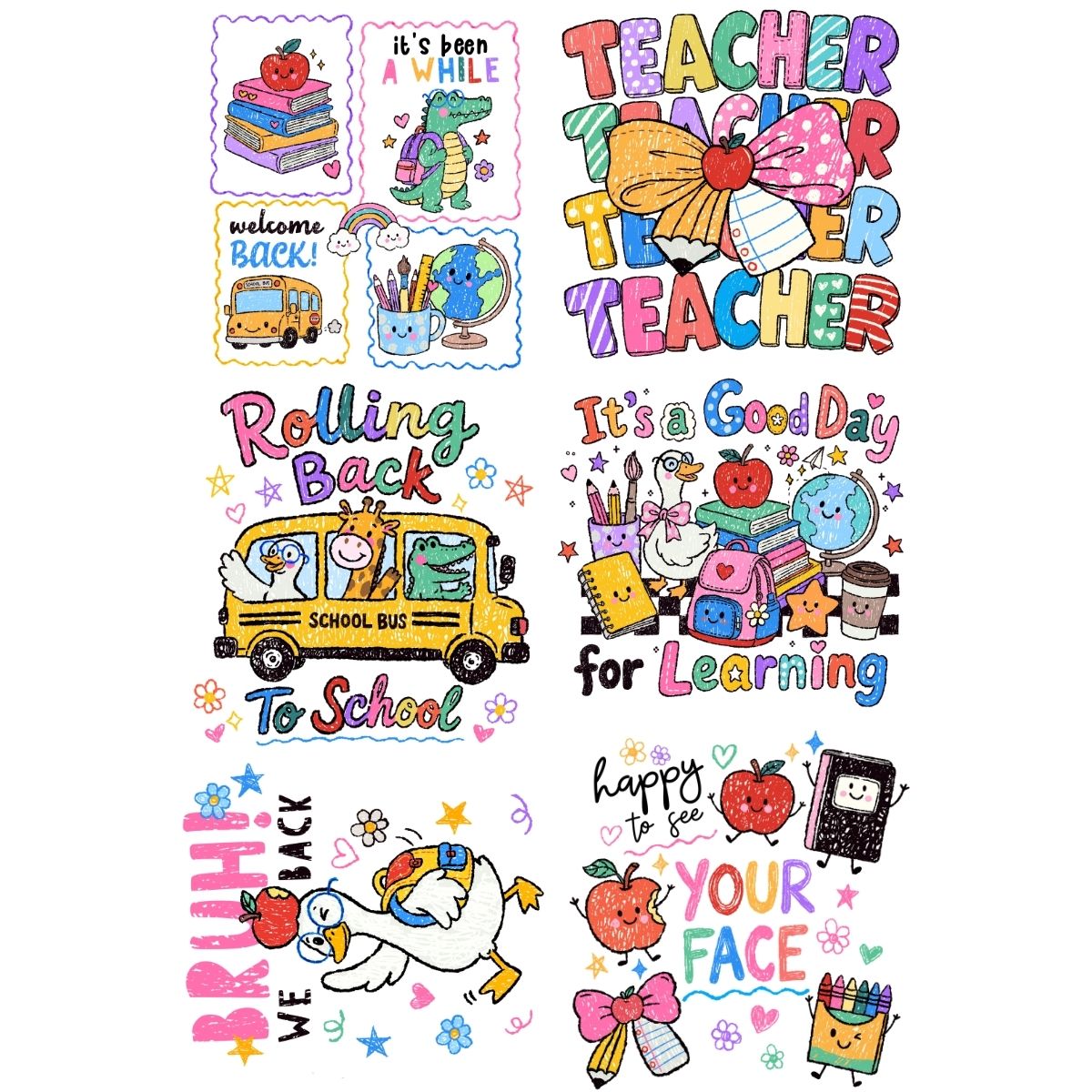 Back to School mini premade DTF gang sheet-6 adult prints