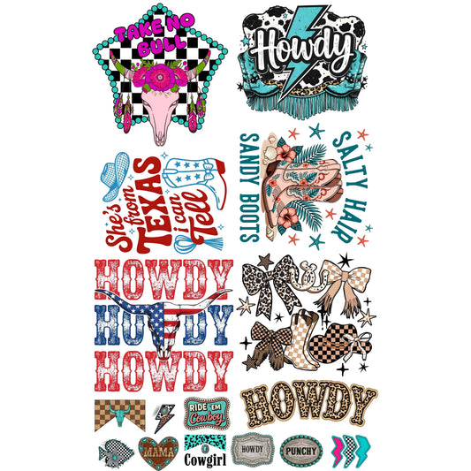 Western Mini premade DTF gang sheet- 16 prints