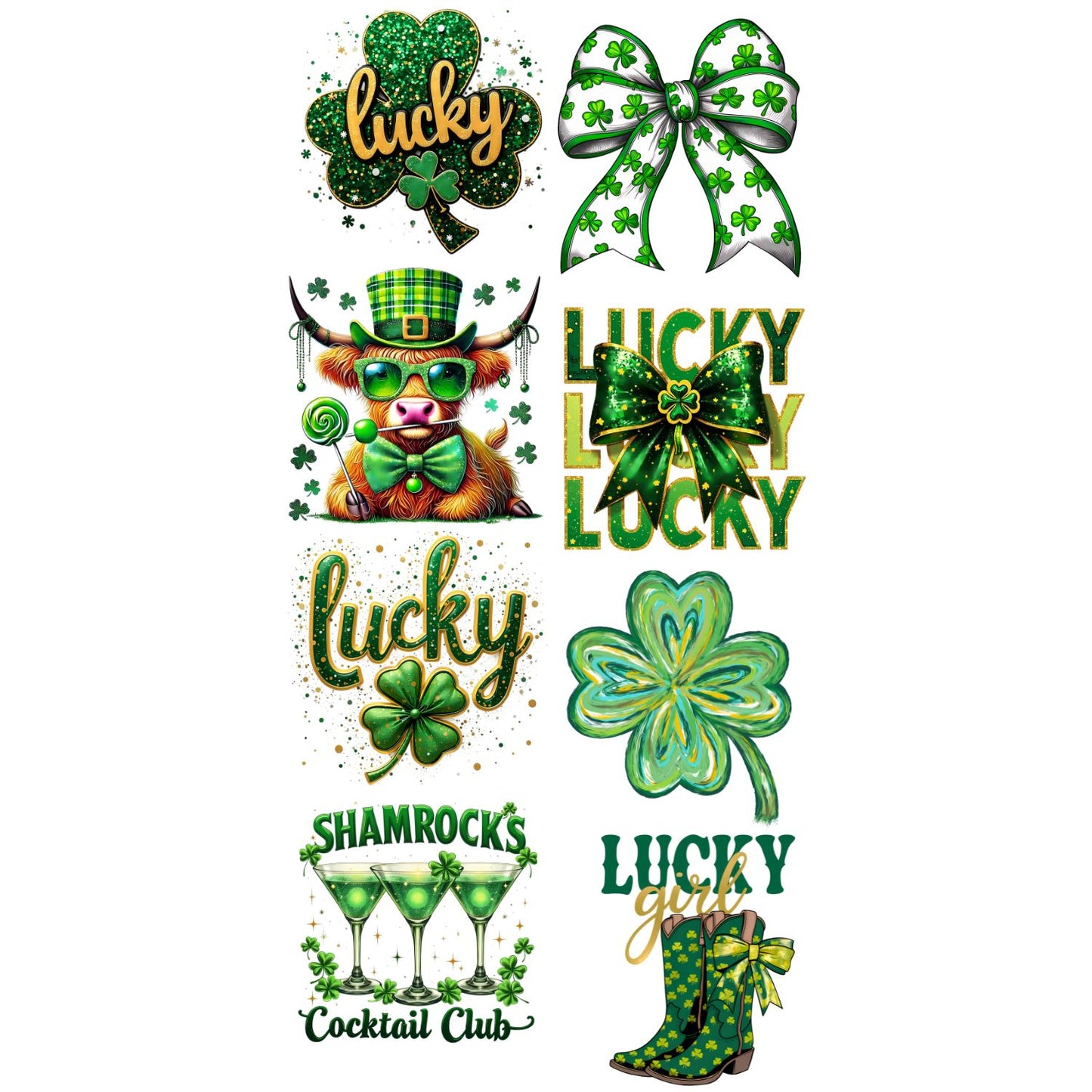 St. Patricks Day DTF Premade Gangsheet 8 Full Size Transfers