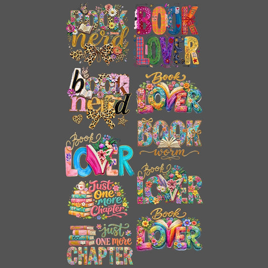 Book Lover Premade Gangsheet 10 Transfers