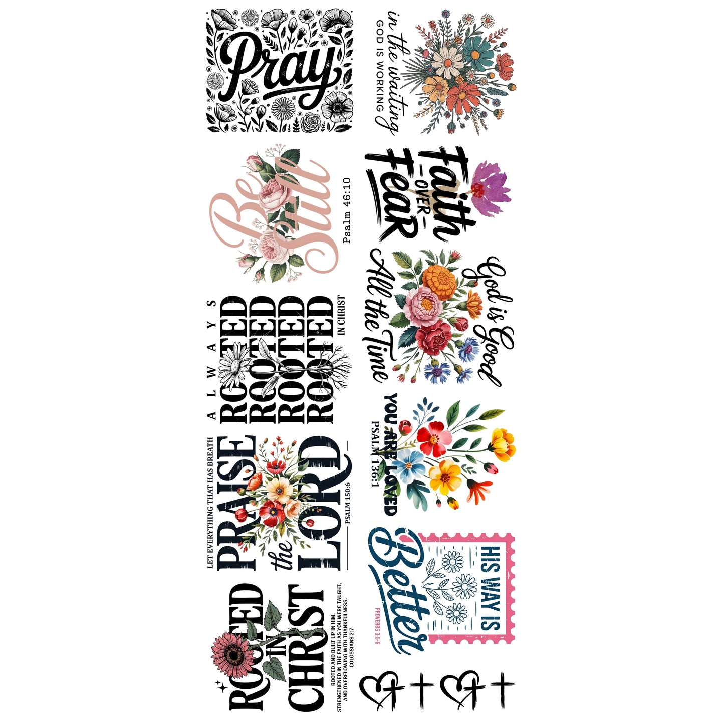Christian Floral Faith premade DTF gang sheet-10 adult print