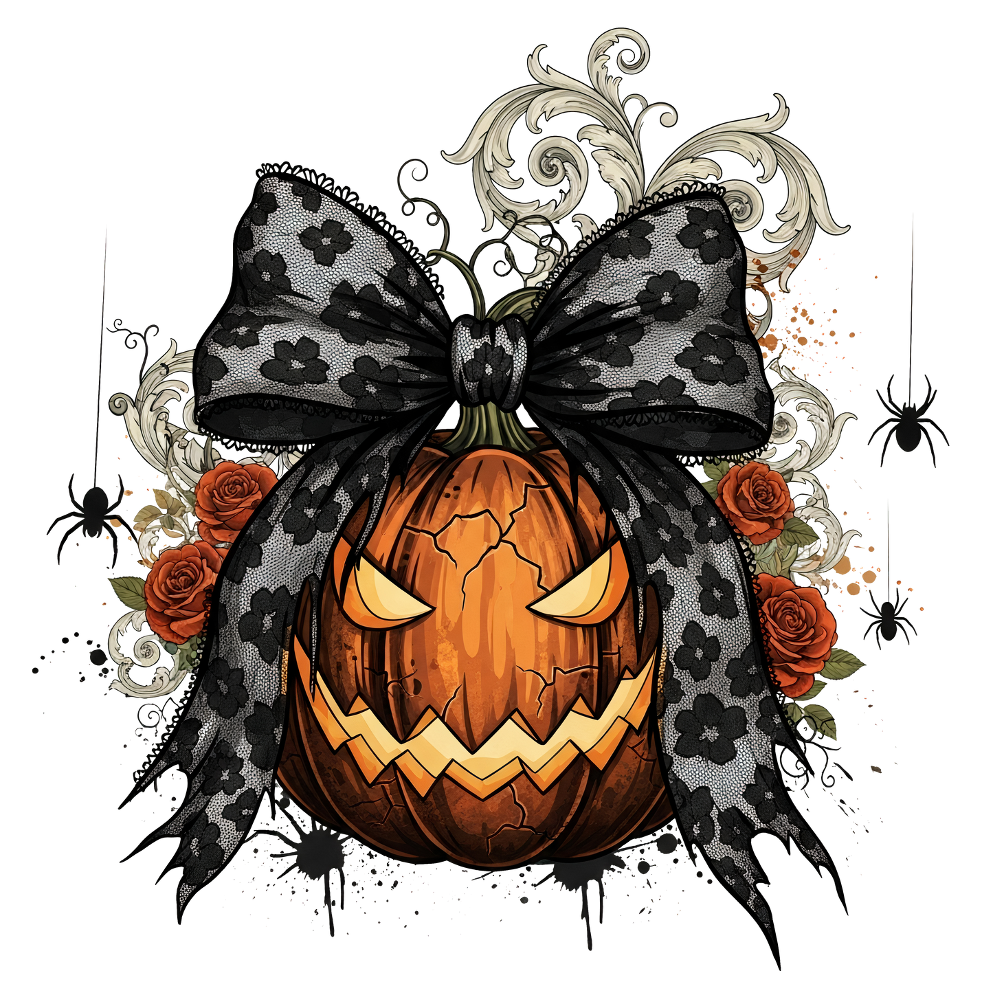 Halloween Jack-O Lantern Black Coquette Bow