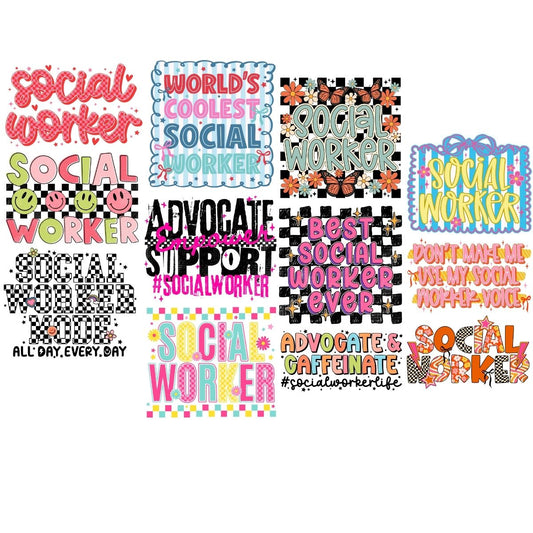 Social Worker Premade Gangsheet 12 Full Size Transfers