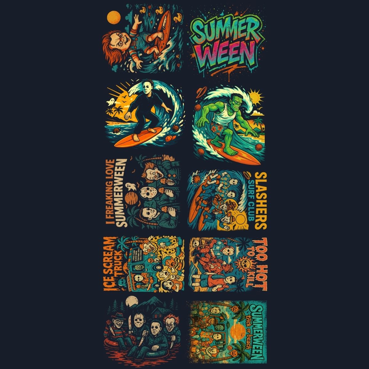 Summerween Funny Horror Characters premade DTF gang sheet-10 adult prints
