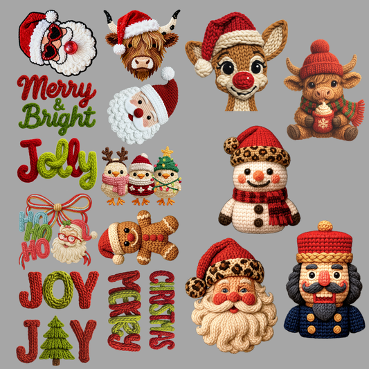 Yarn Christmas Premade Gangsheet- 11 Adult Prints, Christmas gangsheet